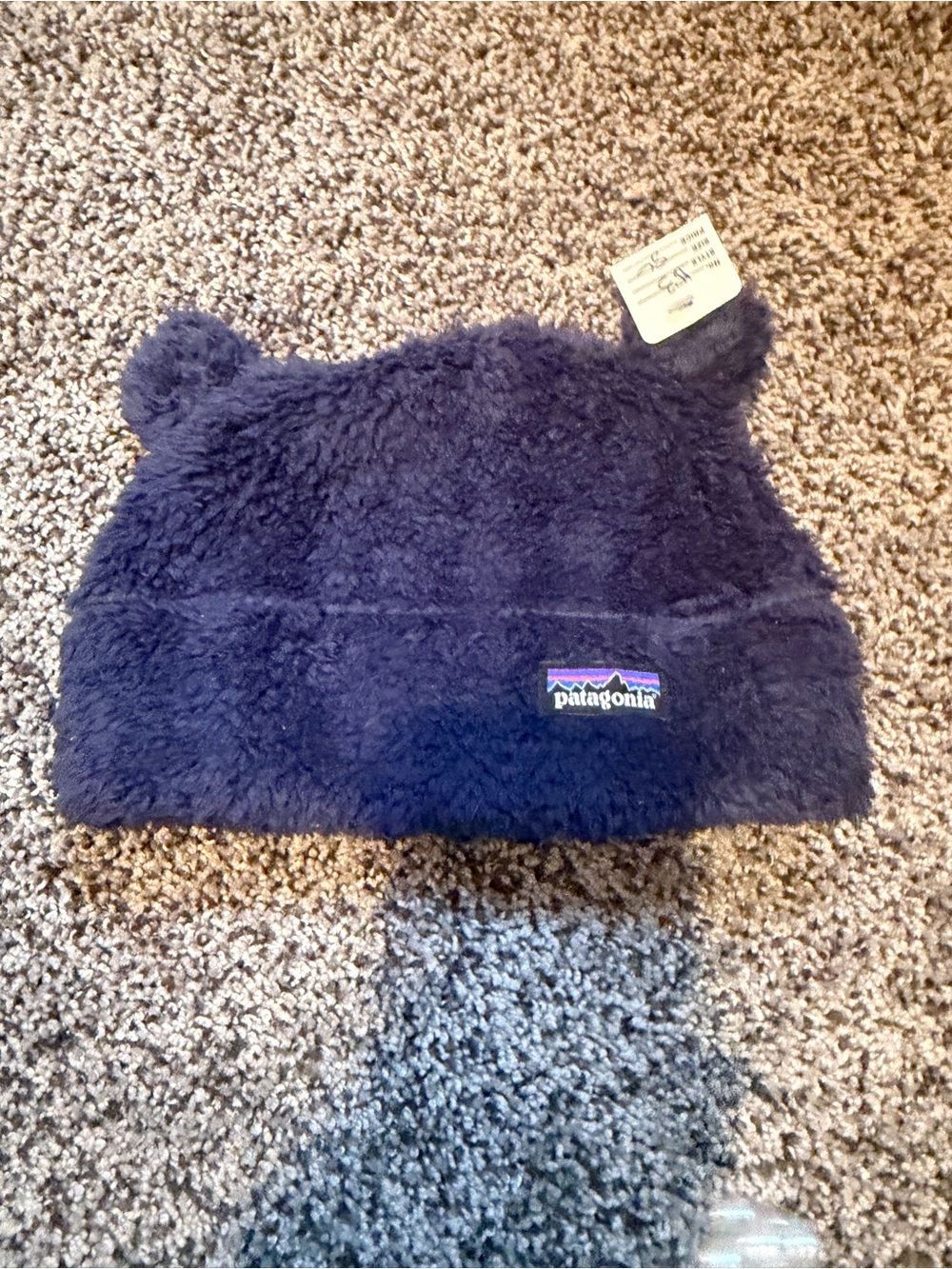 Patagonia Kids Navy Plush Bear-Ear Beanie Sz